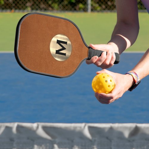 Brushed Gold Classic Monogram Sable Leather Pickleball Paddle