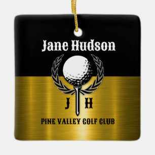 Brushed Gold Custom Golf Monogram Design Ceramic Ornament