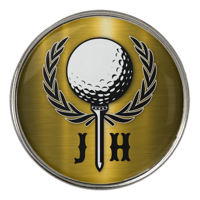 Brushed Gold Custom Golf Monogram Design Golf Ball Marker (Front)