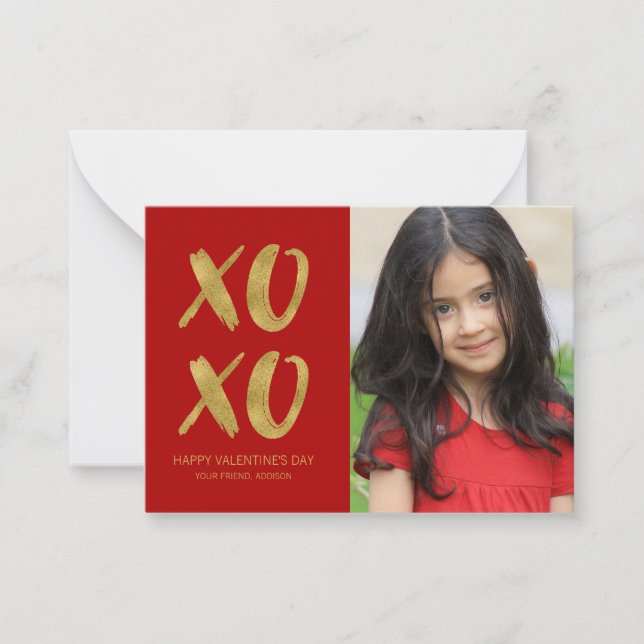 Brushed Gold Foil XOXO Classroom Valentine Card (Front)