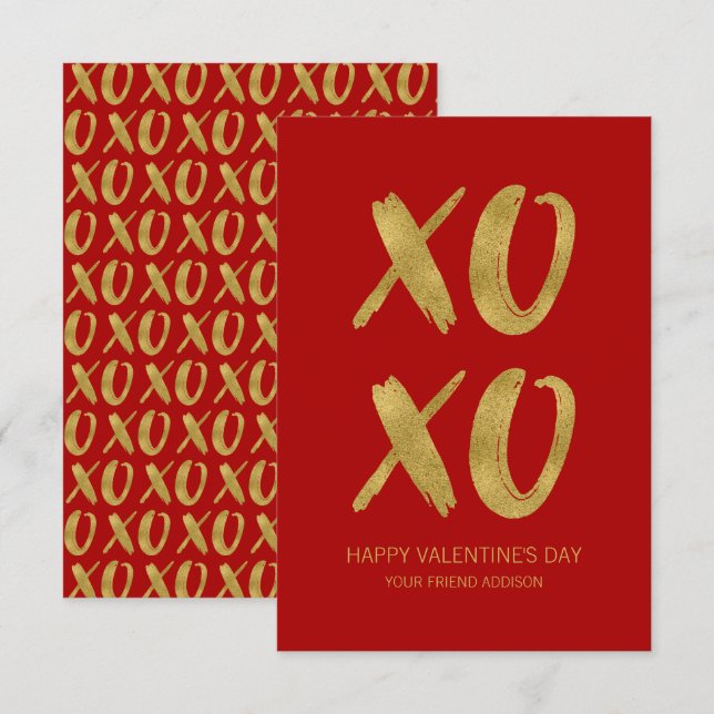 Brushed Gold Foil XOXO Classroom Valentine Card (Front/Back)