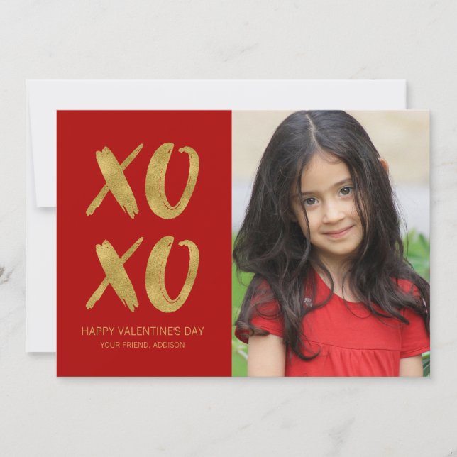 Brushed Gold Foil XOXO Valentine Photo Card (Front)