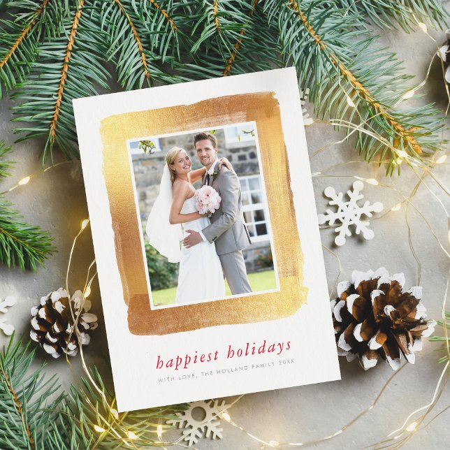 BRUSHED GOLD FRAME modern photo simple minimal Holiday Card (Creator Uploaded)