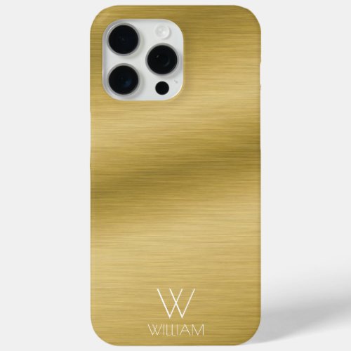 Brushed Gold Look Personalized Monogram iPhone 15 Pro Max Case