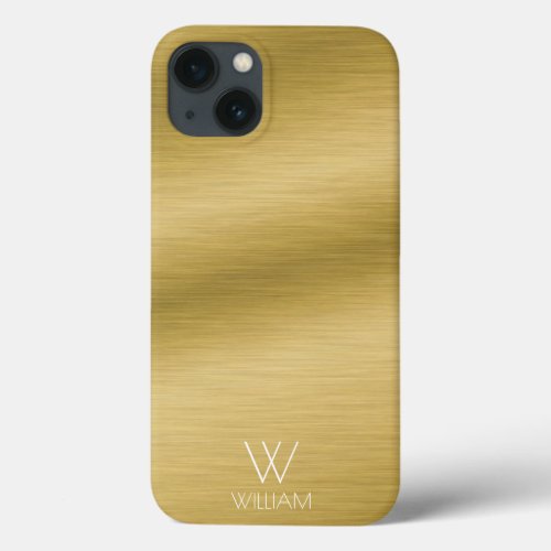 Brushed Gold Look Personalized Monogram iPhone 13 Case