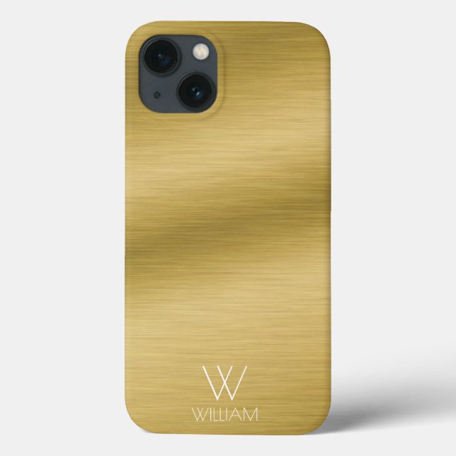 Brushed Gold Look Personalized Monogram Case-Mate iPhone Case (Back)