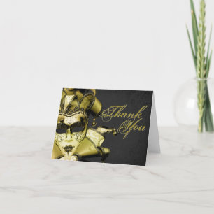 Brushed Gold Masquerade Letterpress Thank You Card