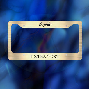 Brushed Gold Metal, Name & Extra Text, Black License Plate Frame