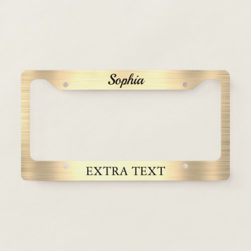 Brushed Gold Metal Name  Extra Text Black License Plate Frame