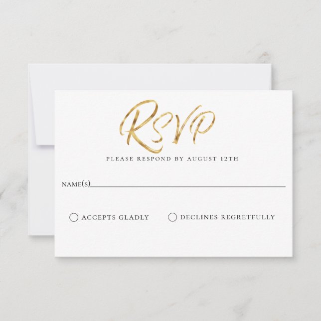 Brushed Gold Navy Blue Wedding RSVP Card (Front)