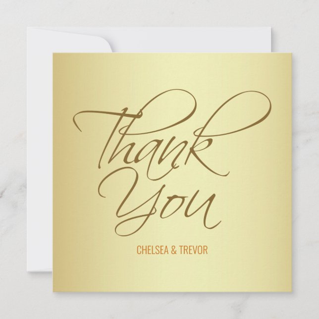 Brushed Gold Red Script Thank You Cards (Front)