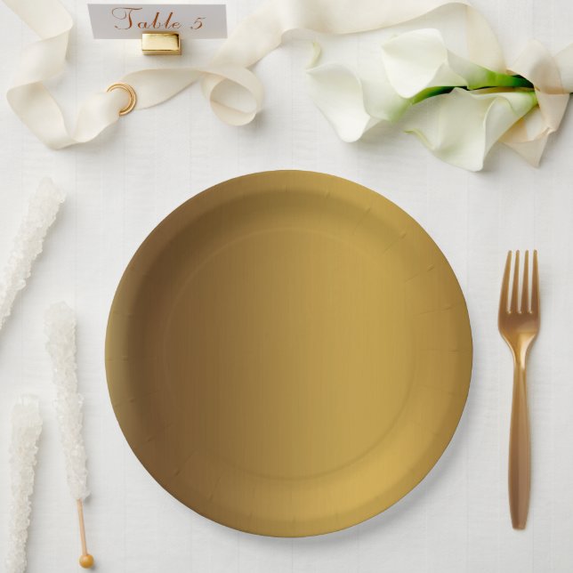 Brushed gold solid color paper plates (Wedding)
