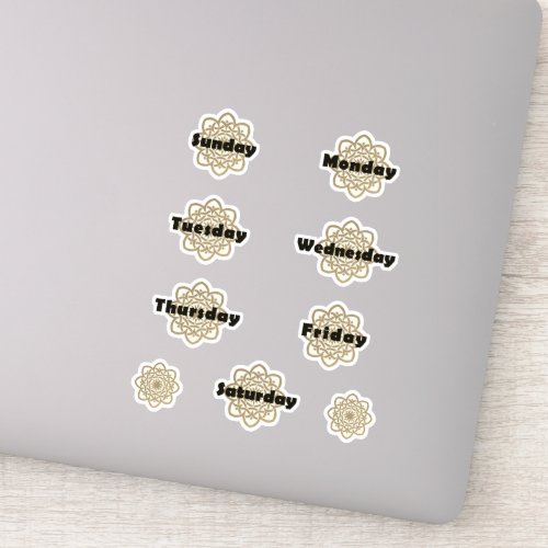 Brushed Golden Mandalas Days of the Week Bold Font Sticker