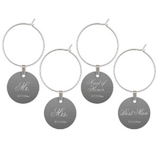 Brushed Gray Head Table with Date Wedding Wine Charm