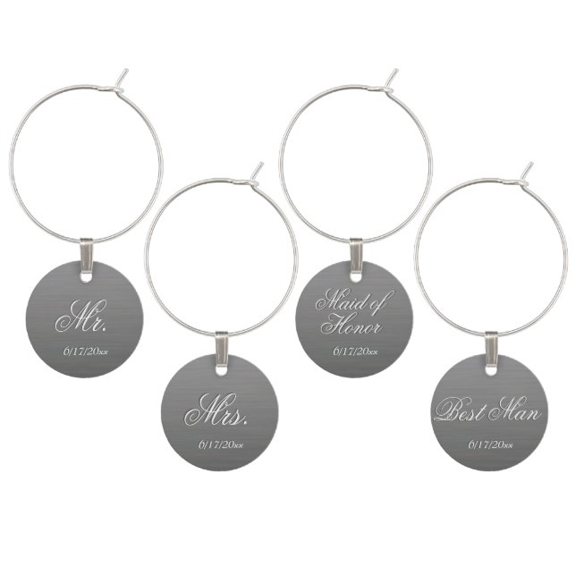 Brushed Gray Head Table with Date Wedding Wine Charm (Staggered)