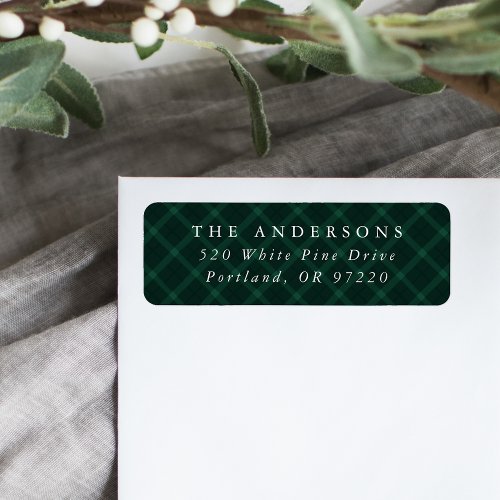 Brushed Green Plaid Holiday Return Address Label