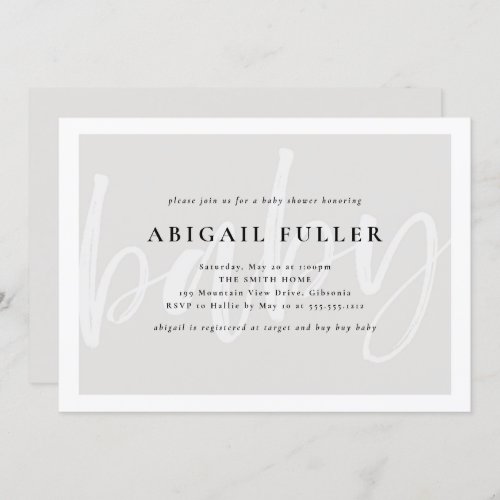 Brushed Grey and White Baby Shower Invitation