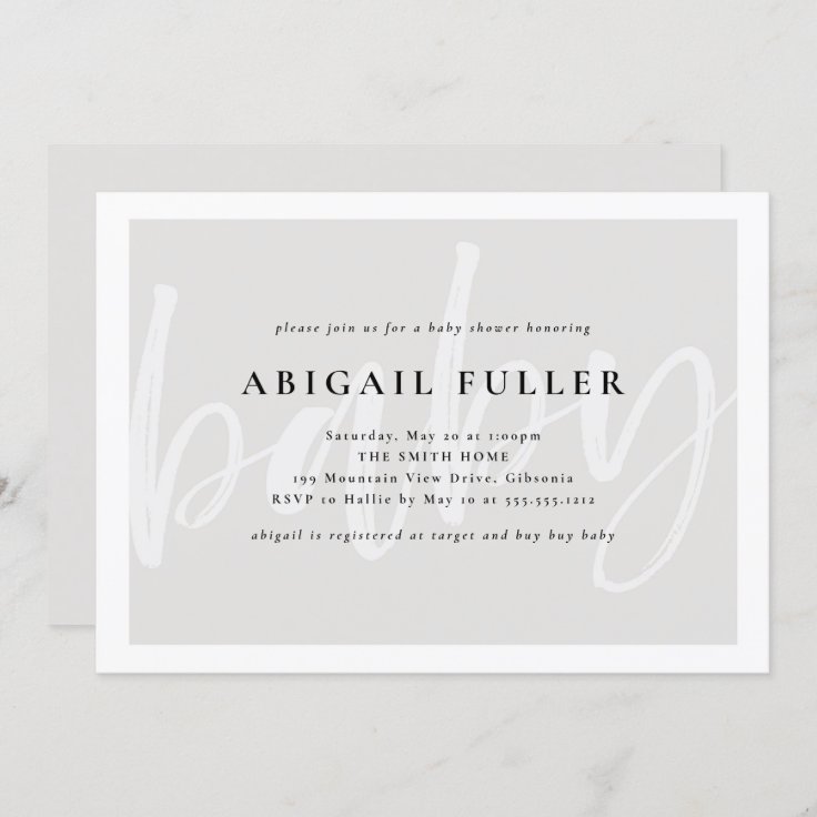 Brushed Grey and White Baby Shower Invitation Zazzle