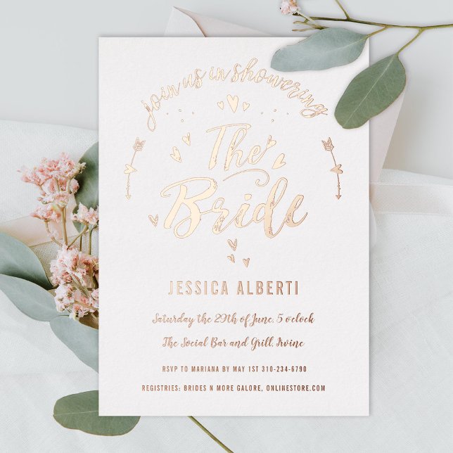 Brushed Hearts Fun Bridal Shower Rose Foil Invitation (Creator Uploaded)