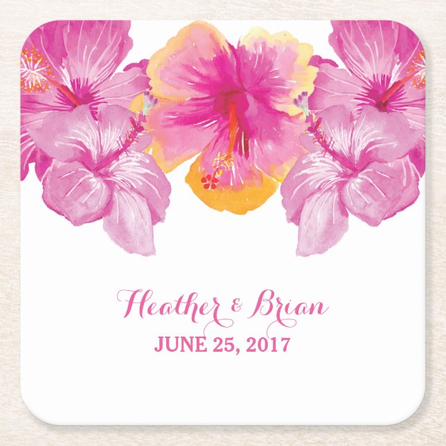 Brushed Hibiscus Floral Paper Coasters (Front)