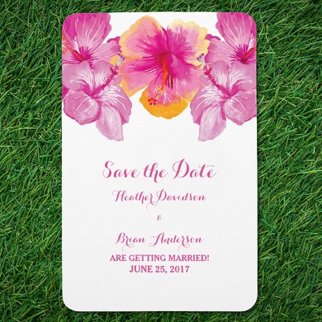 Brushed Hibiscus Floral Save the Date Flexi Magnet (Brushed Hibiscus Floral Save the Date Magnet)