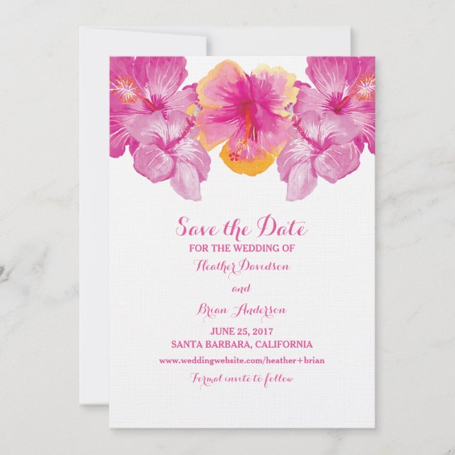 Brushed Hibiscus Floral Save the Date Invite (Front)