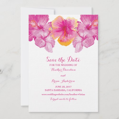 Brushed Hibiscus Floral Save the Date Invite