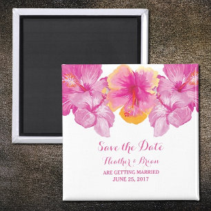 Brushed Hibiscus Floral Save the Date Magnet