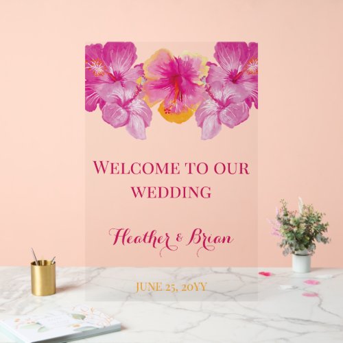 Brushed Hibiscus Floral Wedding Acrylic Sign