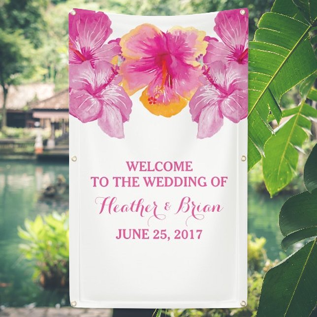 Brushed Hibiscus Floral Wedding Banner (Brushed Hibiscus Floral Wedding Welcome Banner)
