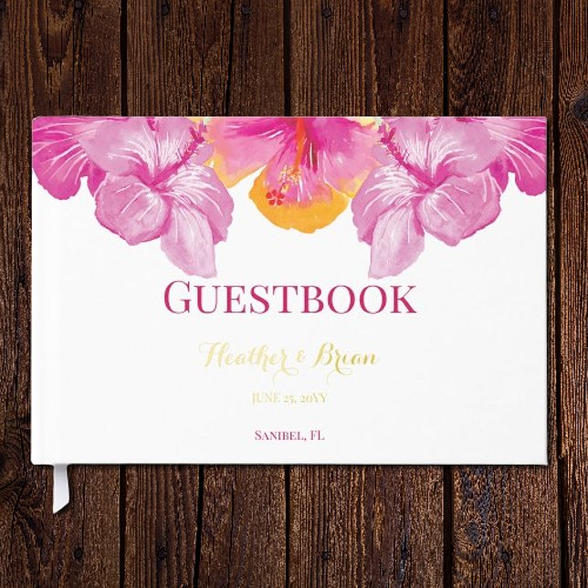 Brushed Hibiscus Floral Wedding Foil Guest Book (Brushed Hibiscus Floral Wedding Foil Guestbook)