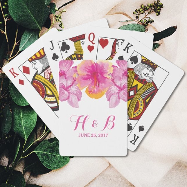Brushed Hibiscus Floral Wedding Playing Cards (Brushed Hibiscus Floral Wedding Favor Playing Cards)