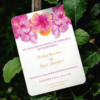Brushed Hibiscus Floral Wedding Rehearsal Dinner Invitation