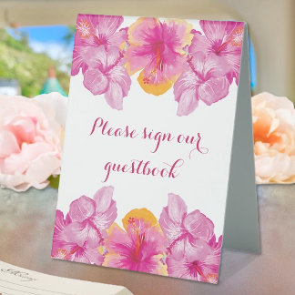 Brushed Hibiscus Floral Wedding Table Tent