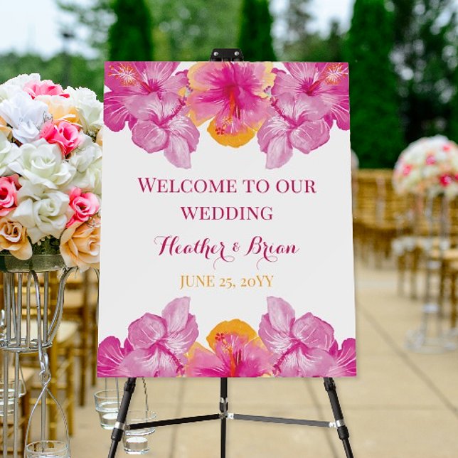 Brushed Hibiscus Floral Wedding Welcome Foam Board (Creator Uploaded)
