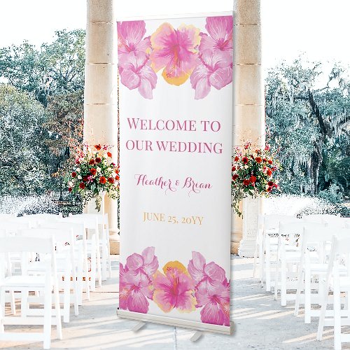 Brushed Hibiscus Floral Wedding Welcome Retractable Banner