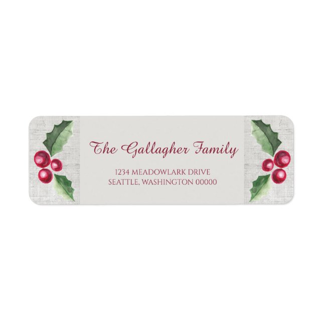 Brushed Holly and Berry Holiday Label (Front)