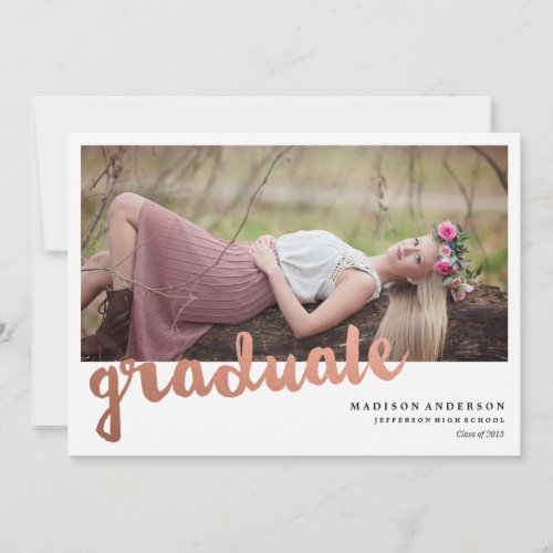 Brushed in Rose Gold | Graduation Invitation 5" X 7" Invitation Card