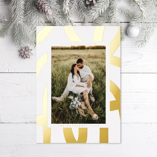 Brushed Ink Abstract Photo Gold Foil Holiday Card