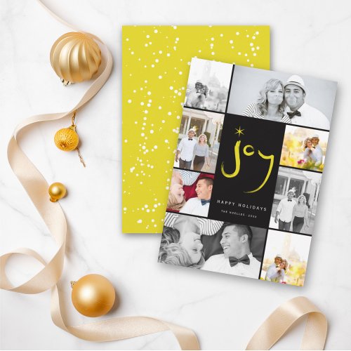 Brushed Joy Calligraphy Star Lemon 6 Photo Collage Holiday Card