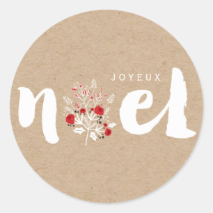 Brushed Joyeux Noel Christmas Foliage Holiday Classic Round Sticker