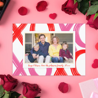 Brushed Lettering XOXO Hugs and Kisses Valentine Holiday Card