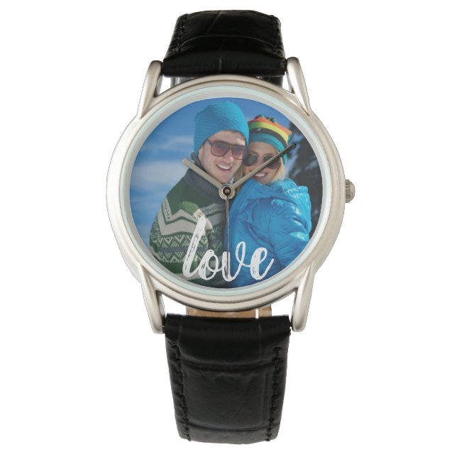 Brushed Love Typography Personalized Photo Watch (Front)