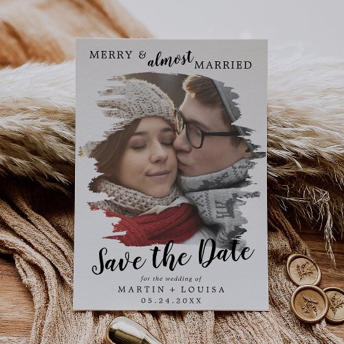 Brushed Merry  Almost Married Save the Date Holiday Card
