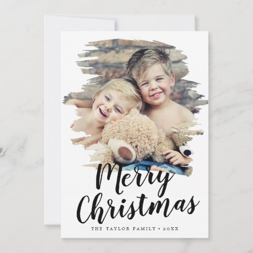 Brushed Merry Christmas Year In Review Portrait Holiday Card