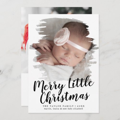 Brushed Merry Little Christmas Portrait Birth Holiday Card