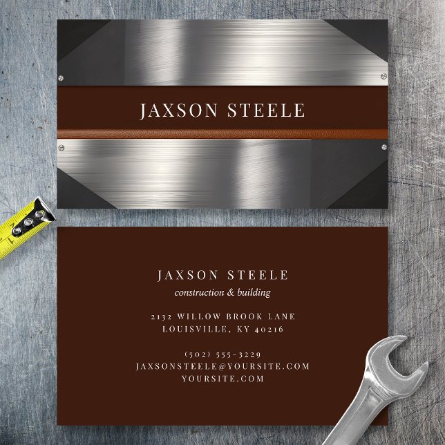 Brushed Metal and Brown Accent Business Card (Creator Uploaded)