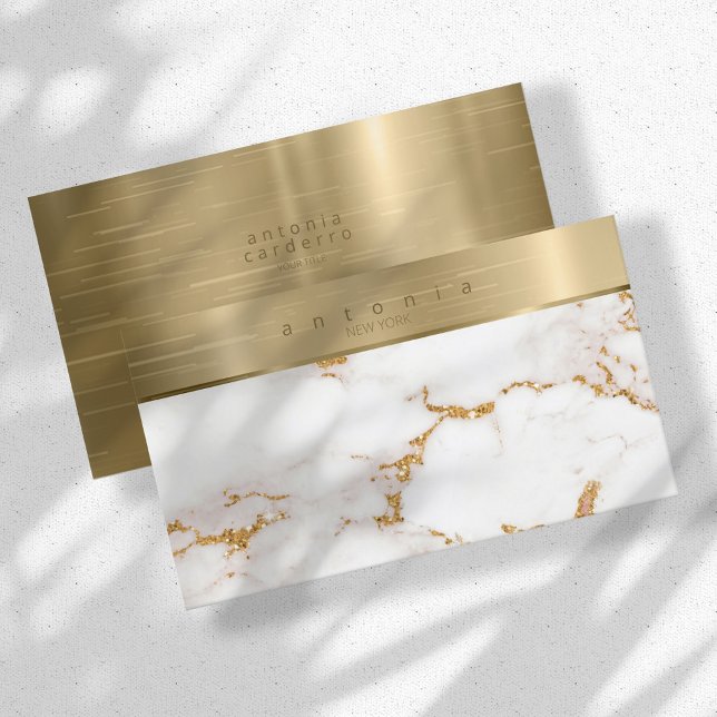 Brushed Metal Band Marble Glitter Gold ID802 Business Card (Creator Uploaded)