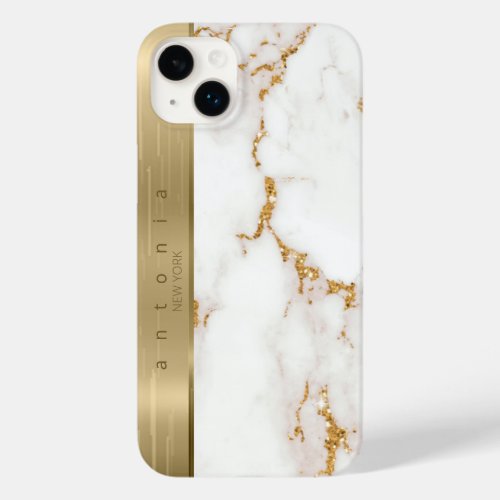 Brushed Metal Band Marble Glitter Gold ID802 Case_Mate iPhone 14 Plus Case