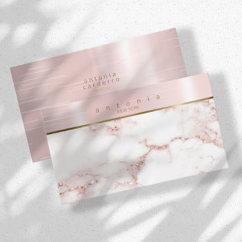 Brushed Metal Band Marble Glitter Rose Gold Id802 Business Card by arrayforcards at Zazzle